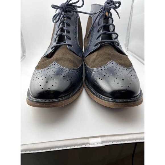 La Milano Men’s Ankle Boot Wing Tip Navy Blue Brown Leather Size 12 B5903-1 - Picture 2 of 8
